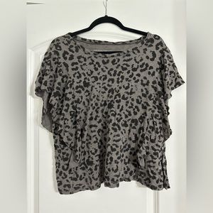 Black Leopard Tee Ruffle Sleeves